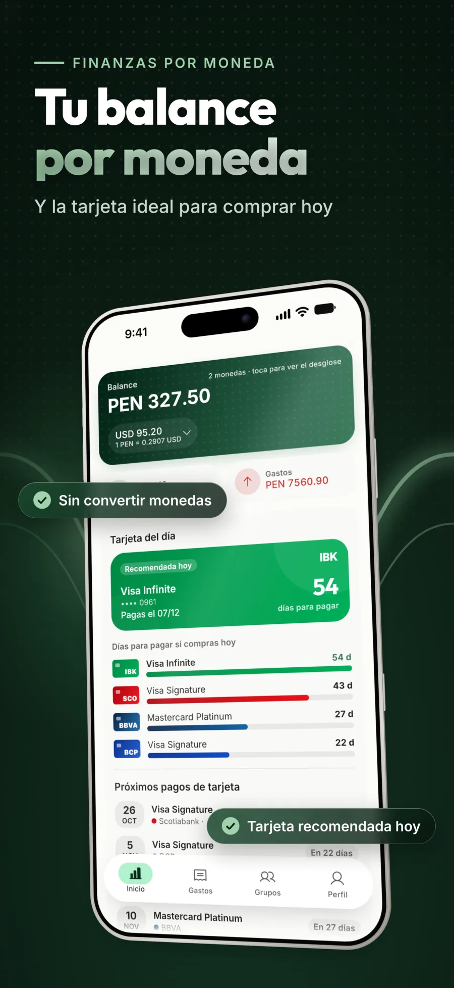 Tu balance por moneda: Sin convertir monedas y con la tarjeta ideal para comprar hoy.